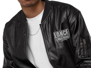 Leather Bomber Jacket Embroidered Logo